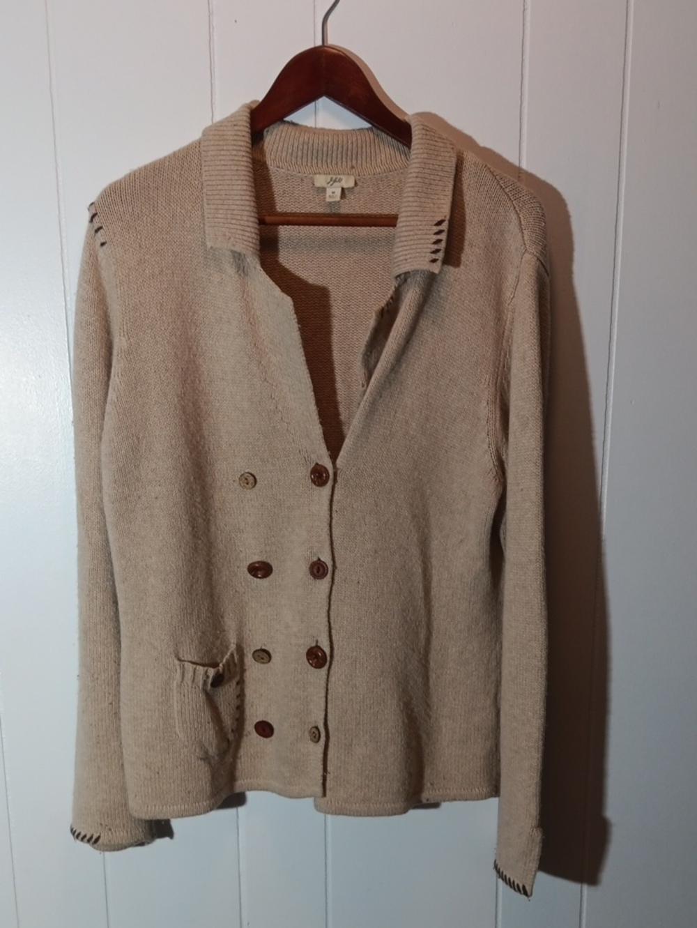 J. Jill Beige Double-Breasted Knit Jacket